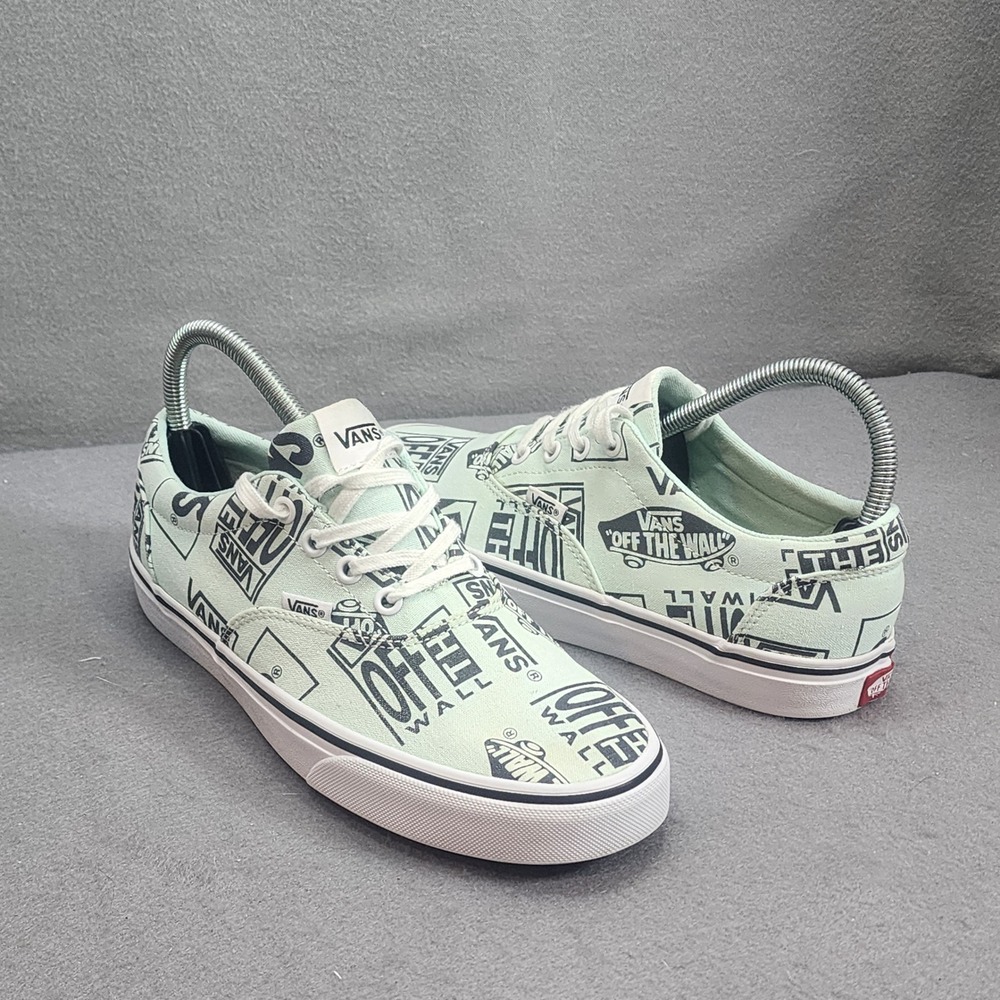 Vans Low Top Sneakers Mint Green Logo Collage Graphic Women 8.0